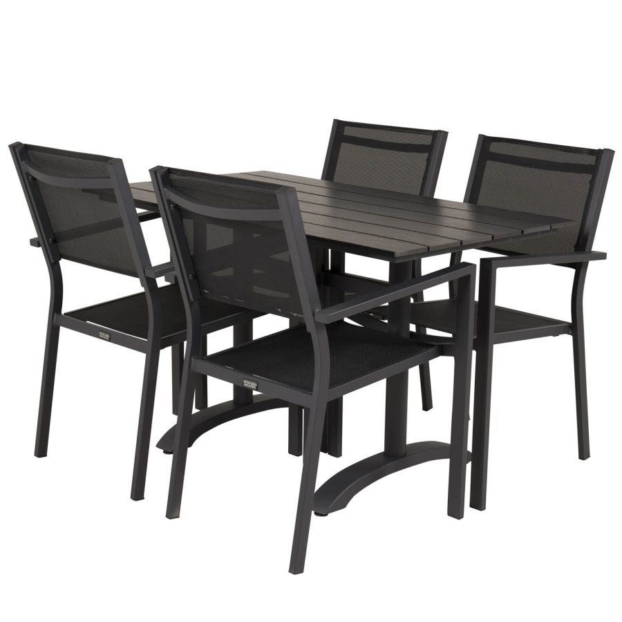 VENTURE DESIGN havest, m. Denver cafébord (120x70) og 4 Copacabana stole, m. armln - aintwood/alu