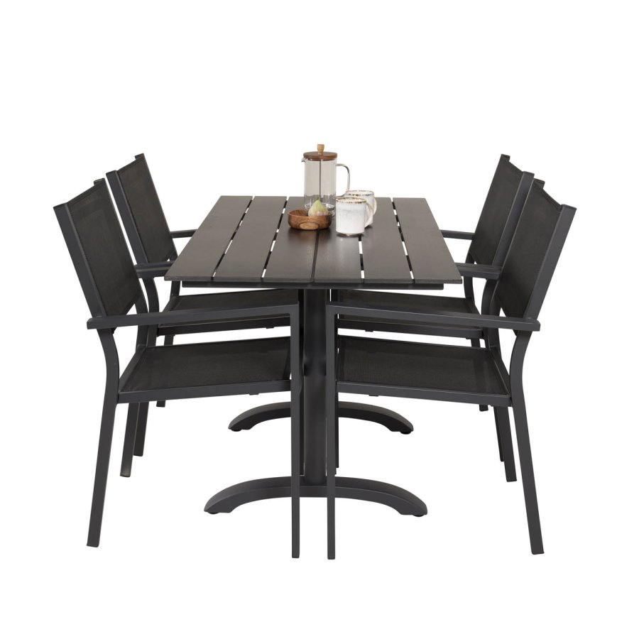 VENTURE DESIGN havest, m. Denver cafébord (120x70) og 4 Copacabana stole, m. armln - aintwood/alu