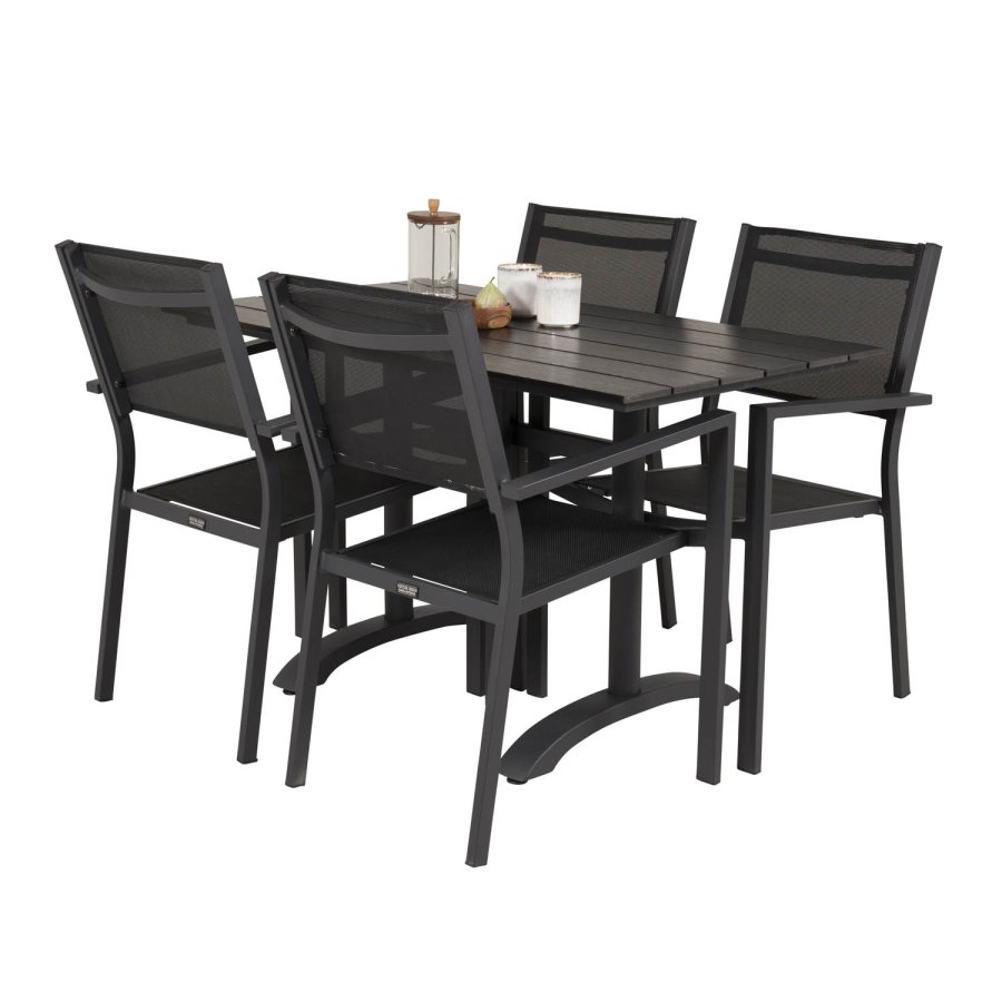 VENTURE DESIGN havest, m. Denver cafébord (120x70) og 4 Copacabana stole, m. armln - aintwood/alu