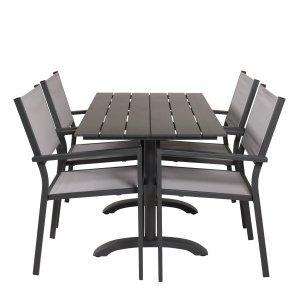 VENTURE DESIGN havest, m. Denver cafébord (120x70) og 4 Copacabana stole, m. armln - aintwood/alu