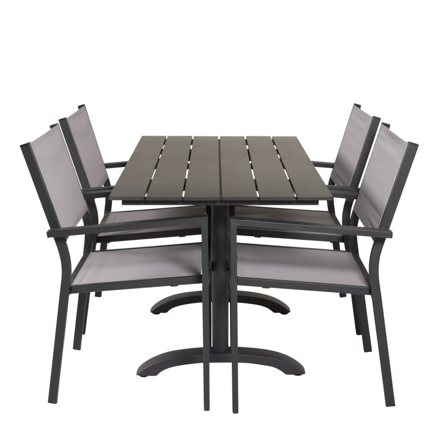 VENTURE DESIGN havest, m. Denver cafébord (120x70) og 4 Copacabana stole, m. armln - aintwood/alu