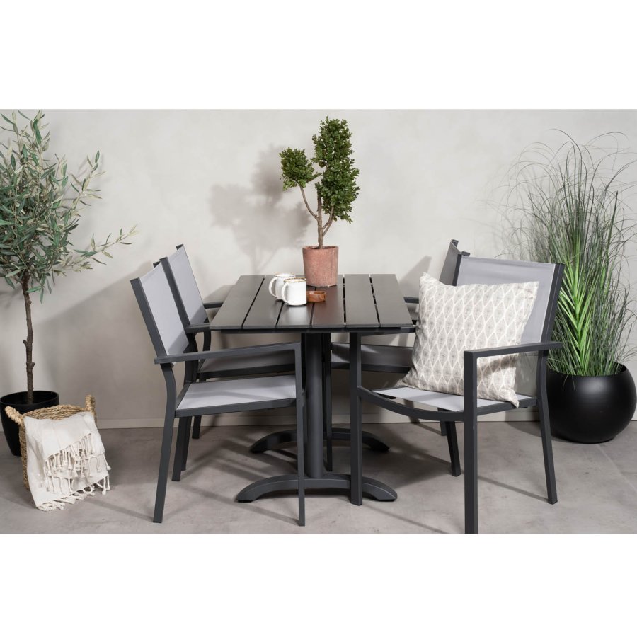 VENTURE DESIGN havest, m. Denver cafébord (120x70) og 4 Copacabana stole, m. armln - aintwood/alu