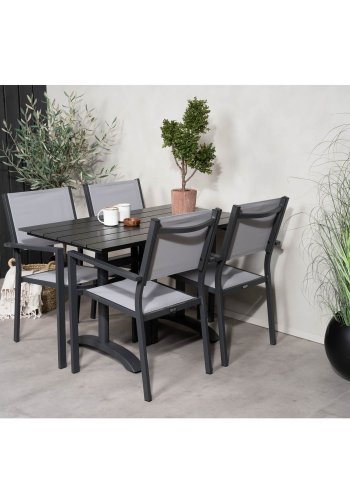 VENTURE DESIGN havest, m. Denver cafébord (120x70) og 4 Copacabana stole, m. armln - aintwood/alu