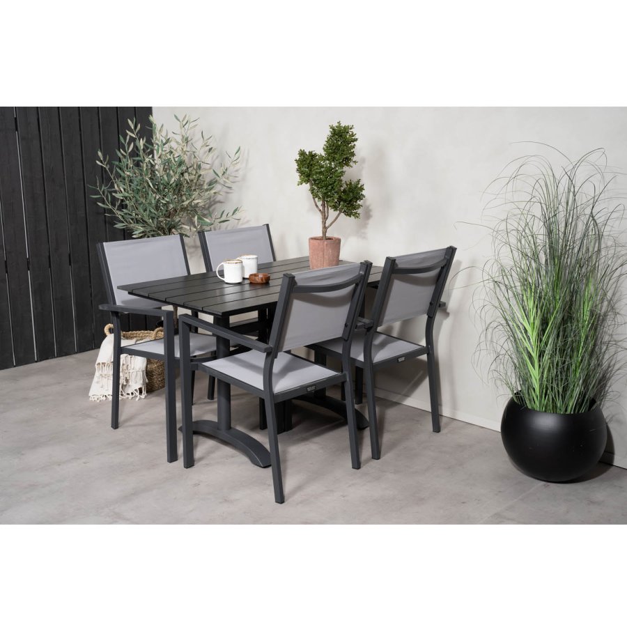 VENTURE DESIGN havest, m. Denver cafébord (120x70) og 4 Copacabana stole, m. armln - aintwood/alu