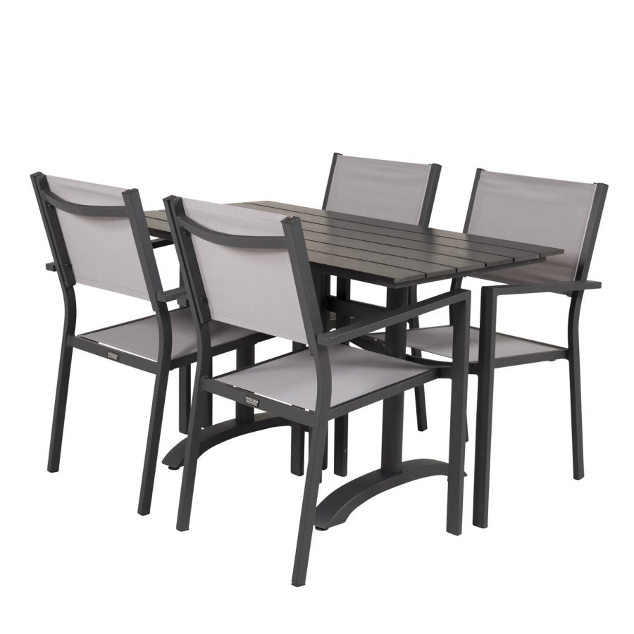 VENTURE DESIGN havest, m. Denver cafébord (120x70) og 4 Copacabana stole, m. armln - aintwood/alu