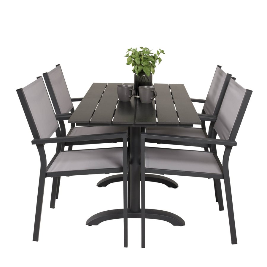 VENTURE DESIGN havest, m. Denver cafébord (120x70) og 4 Copacabana stole, m. armln - aintwood/alu