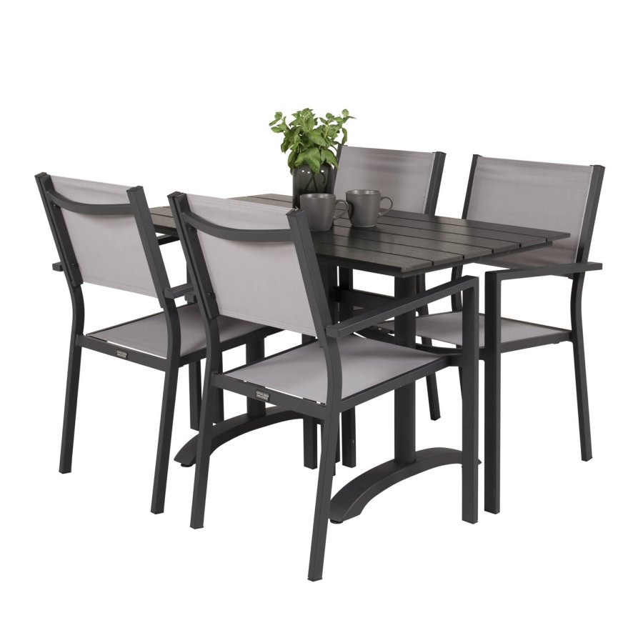 VENTURE DESIGN havest, m. Denver cafébord (120x70) og 4 Copacabana stole, m. armln - aintwood/alu