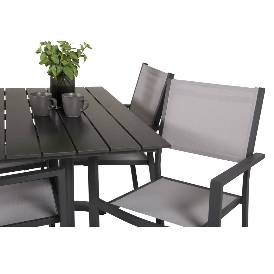 VENTURE DESIGN havest, m. Denver cafébord (120x70) og 4 Copacabana stole, m. armln - aintwood/alu