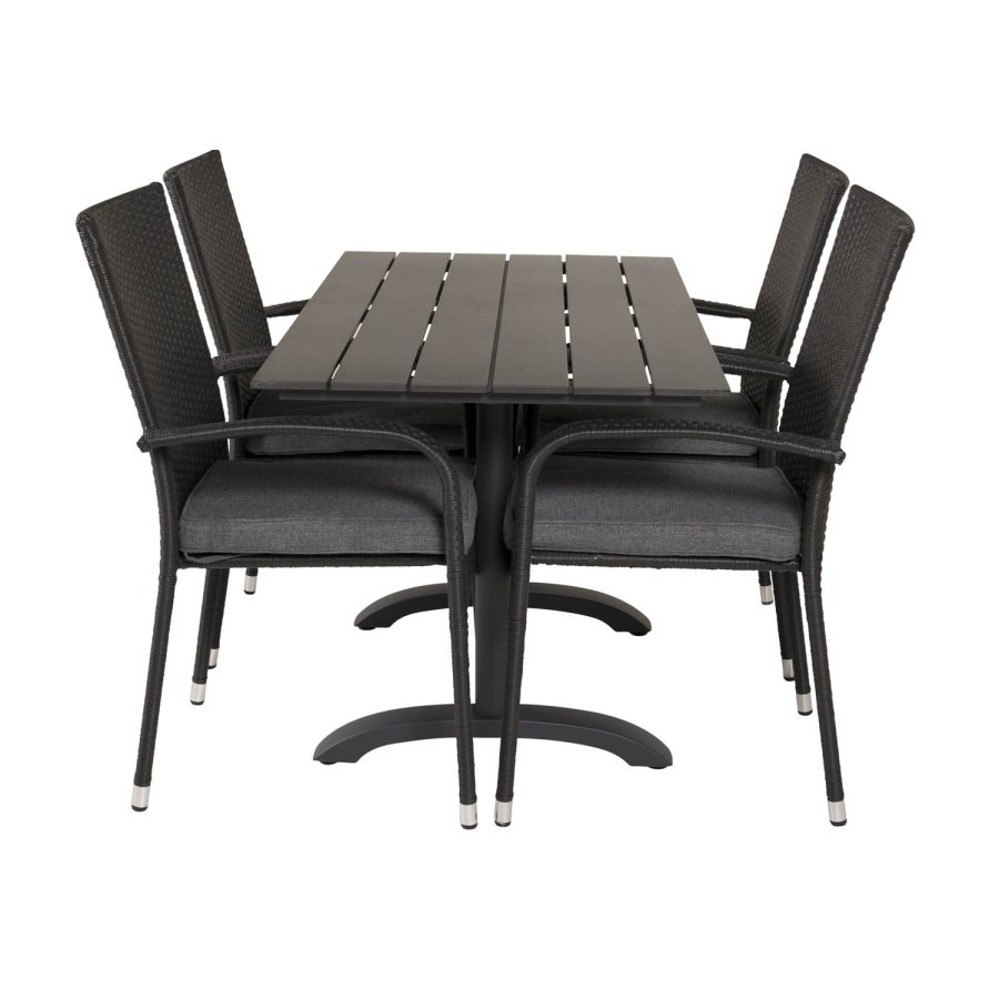 VENTURE DESIGN havest, m. Denver cafébord (120x70) og 4 Anna stole - sort aintwood/alu/rattan 