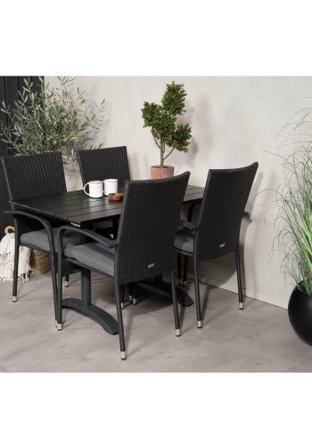 VENTURE DESIGN havest, m. Denver cafébord (120x70) og 4 Anna stole - sort aintwood/alu/rattan 