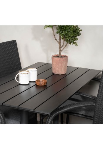 VENTURE DESIGN havest, m. Denver cafébord (120x70) og 4 Anna stole - sort aintwood/alu/rattan 
