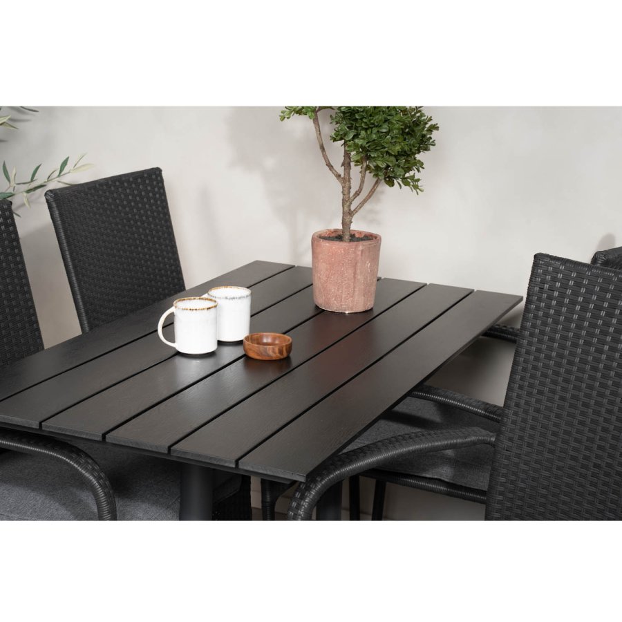 VENTURE DESIGN havest, m. Denver cafébord (120x70) og 4 Anna stole - sort aintwood/alu/rattan 