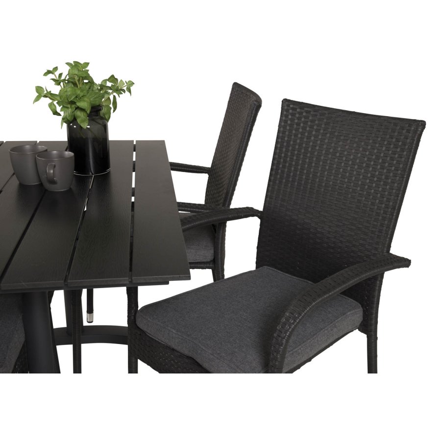 VENTURE DESIGN havest, m. Denver cafébord (120x70) og 4 Anna stole - sort aintwood/alu/rattan 