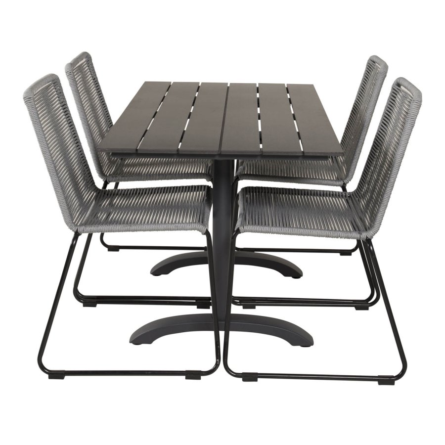 VENTURE DESIGN havest, m. Denver cafébord (120x70) og 4 Lindos stole - sort aintwood/alu/gr reb