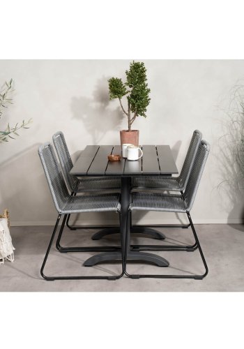 VENTURE DESIGN havest, m. Denver cafébord (120x70) og 4 Lindos stole - sort aintwood/alu/gr reb