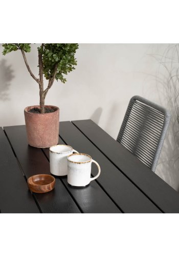 VENTURE DESIGN havest, m. Denver cafébord (120x70) og 4 Lindos stole - sort aintwood/alu/gr reb