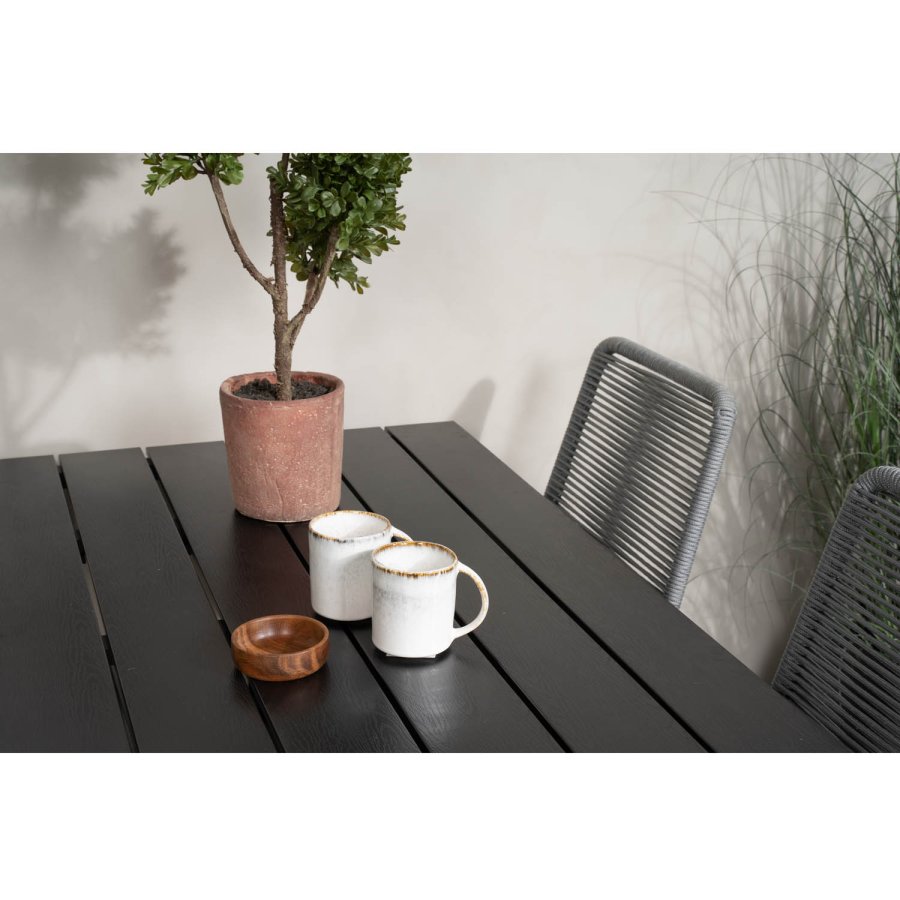 VENTURE DESIGN havest, m. Denver cafébord (120x70) og 4 Lindos stole - sort aintwood/alu/gr reb