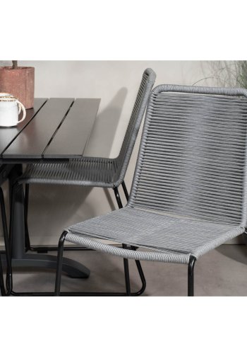 VENTURE DESIGN havest, m. Denver cafébord (120x70) og 4 Lindos stole - sort aintwood/alu/gr reb