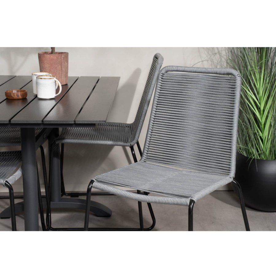 VENTURE DESIGN havest, m. Denver cafébord (120x70) og 4 Lindos stole - sort aintwood/alu/gr reb