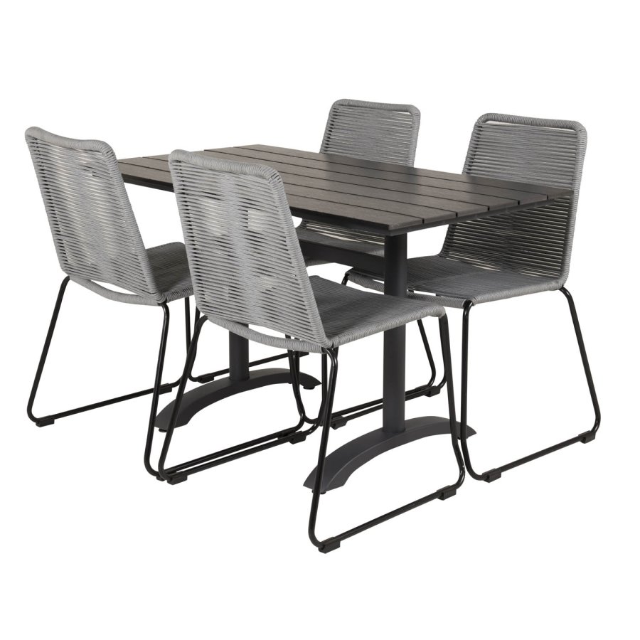 VENTURE DESIGN havest, m. Denver cafébord (120x70) og 4 Lindos stole - sort aintwood/alu/gr reb