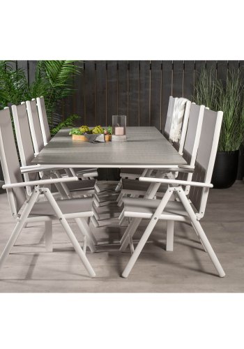 VENTURE DESIGN havest m Levels bord m. udtrk og 8 Break stole m. recliner - gr aintwood/textilene