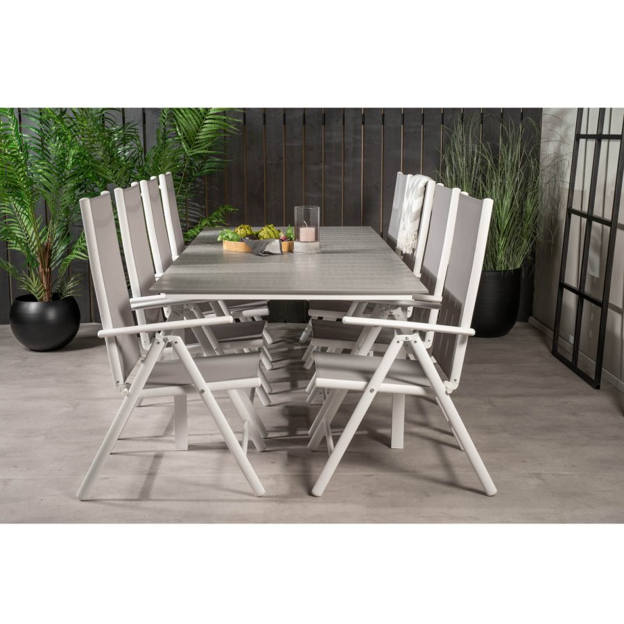 VENTURE DESIGN havest m Levels bord m. udtrk og 8 Break stole m. recliner - gr aintwood/textilene