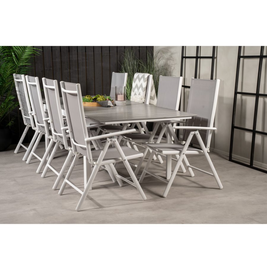 VENTURE DESIGN havest m Levels bord m. udtrk og 8 Break stole m. recliner - gr aintwood/textilene