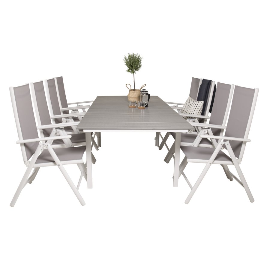 VENTURE DESIGN havest m Levels bord m. udtrk og 8 Break stole m. recliner - gr aintwood/textilene