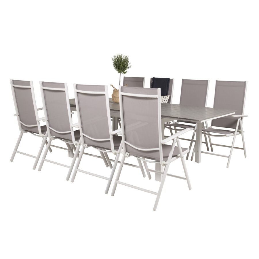 VENTURE DESIGN havest m Levels bord m. udtrk og 8 Break stole m. recliner - gr aintwood/textilene