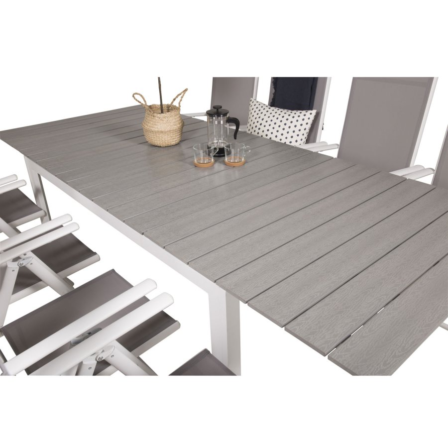 VENTURE DESIGN havest m Levels bord m. udtrk og 8 Break stole m. recliner - gr aintwood/textilene