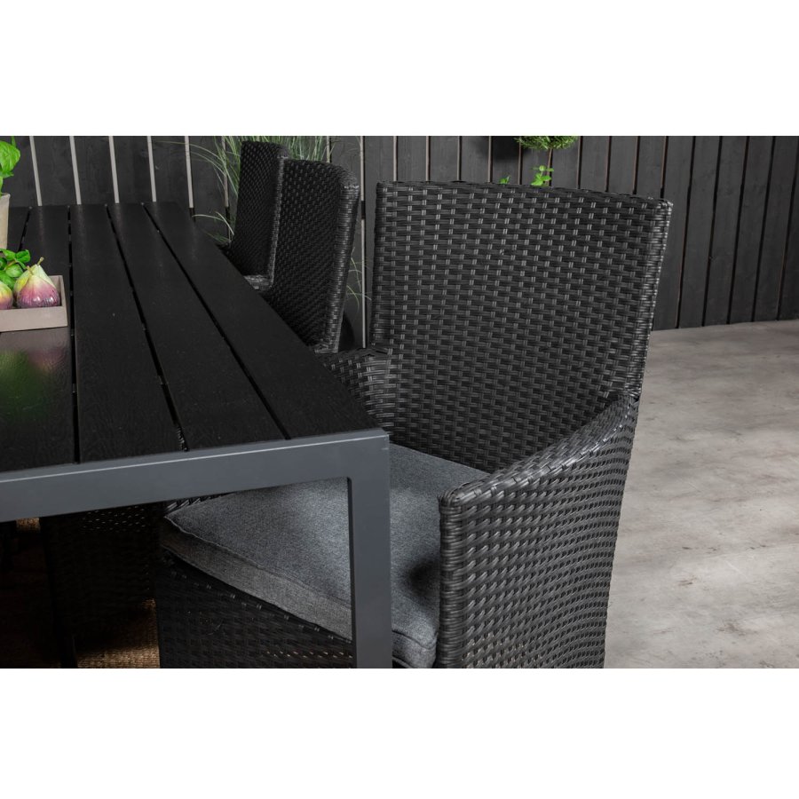 VENTURE DESIGN havest, m. Break bord (205x90) og 6 Malin stole, m. armln - aintwood/alu//flet