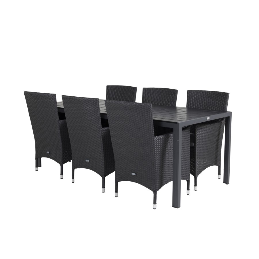 VENTURE DESIGN havest, m. Break bord (205x90) og 6 Malin stole, m. armln - aintwood/alu//flet