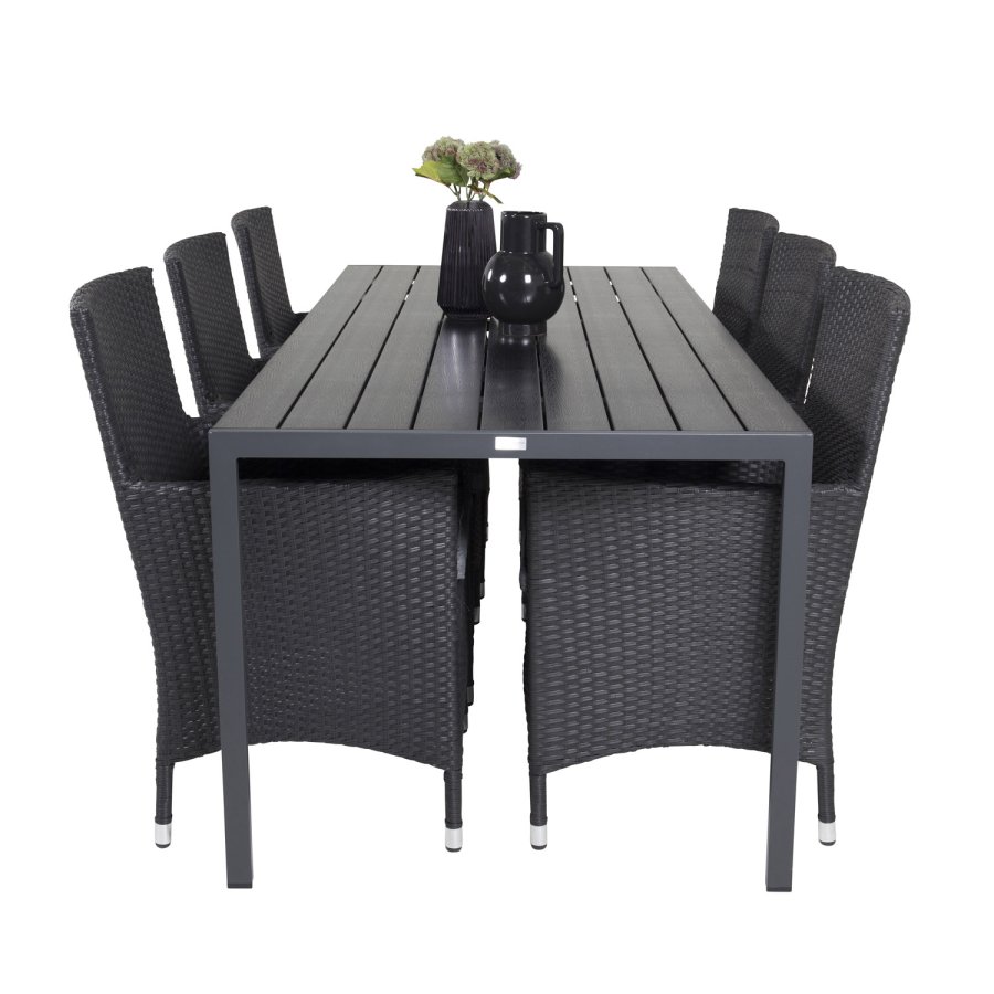 VENTURE DESIGN havest, m. Break bord (205x90) og 6 Malin stole, m. armln - aintwood/alu//flet