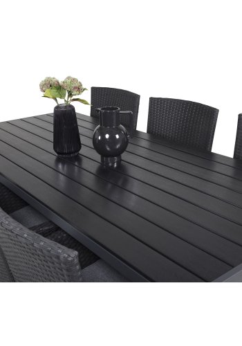 VENTURE DESIGN havest, m. Break bord (205x90) og 6 Malin stole, m. armln - aintwood/alu//flet