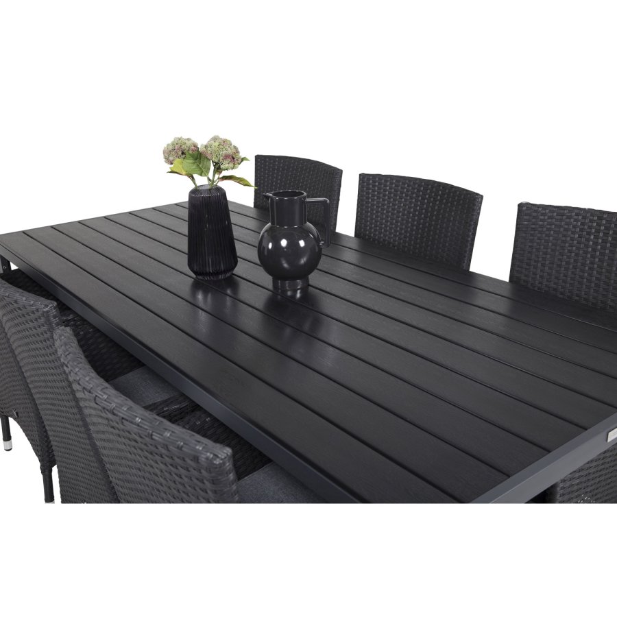 VENTURE DESIGN havest, m. Break bord (205x90) og 6 Malin stole, m. armln - aintwood/alu//flet