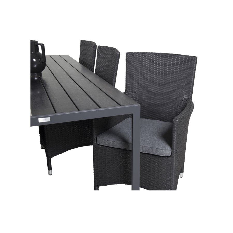 VENTURE DESIGN havest, m. Break bord (205x90) og 6 Malin stole, m. armln - aintwood/alu//flet