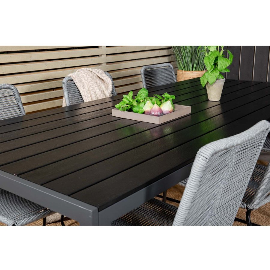 VENTURE DESIGN havest, m. Break bord (205x90) og 6 Lindos stole - aintwood/alu/reb/stl