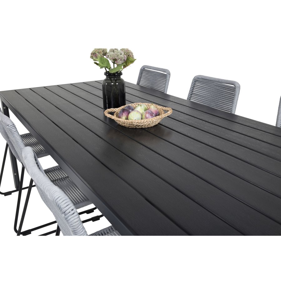 VENTURE DESIGN havest, m. Break bord (205x90) og 6 Lindos stole - aintwood/alu/reb/stl