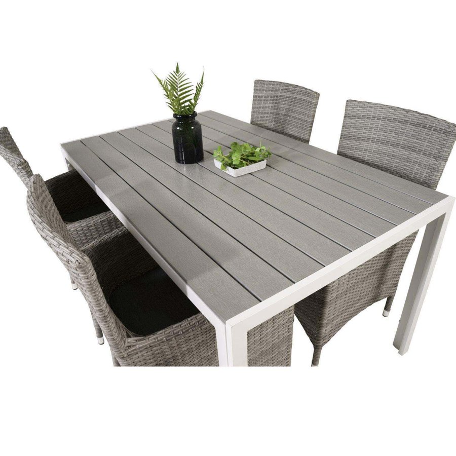 VENTURE DESIGN havest m. Break bord (150x90) og 4 Malin stole, m. armln - gr aintwood/alu 