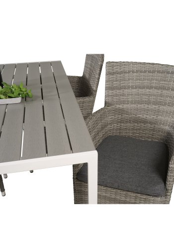 VENTURE DESIGN havest m. Break bord (150x90) og 4 Malin stole, m. armln - gr aintwood/alu 