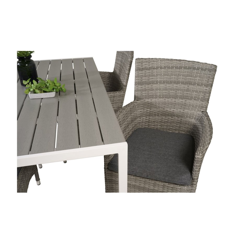 VENTURE DESIGN havest m. Break bord (150x90) og 4 Malin stole, m. armln - gr aintwood/alu 