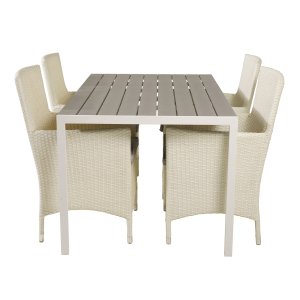 VENTURE DESIGN havest, m. Break bord (150x90) og 4 Malin stole, m. armln - gr aintwood/alu 