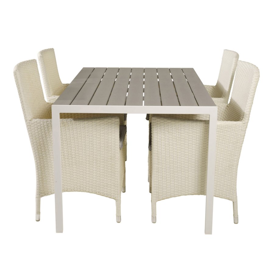 VENTURE DESIGN havest, m. Break bord (150x90) og 4 Malin stole, m. armln - gr aintwood/alu 