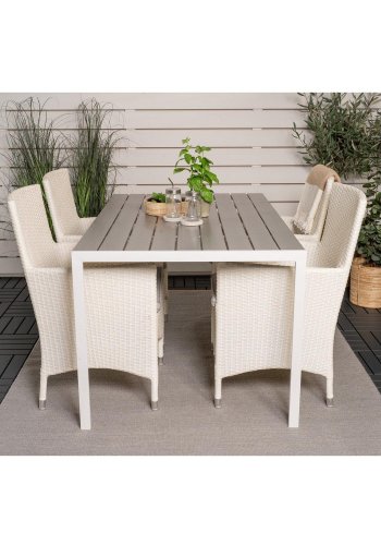 VENTURE DESIGN havest, m. Break bord (150x90) og 4 Malin stole, m. armln - gr aintwood/alu 