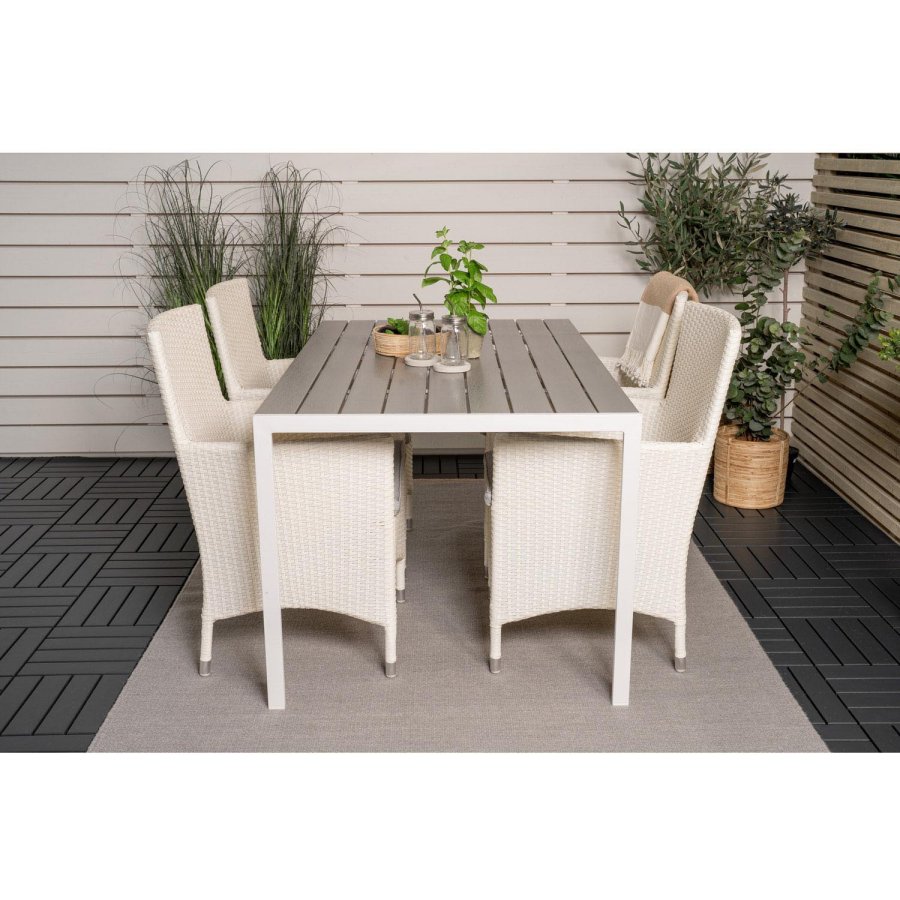 VENTURE DESIGN havest, m. Break bord (150x90) og 4 Malin stole, m. armln - gr aintwood/alu 