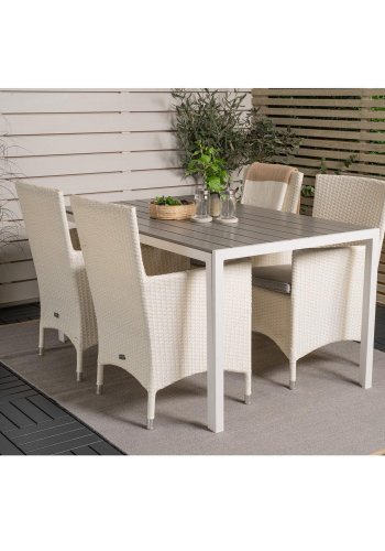 VENTURE DESIGN havest, m. Break bord (150x90) og 4 Malin stole, m. armln - gr aintwood/alu 