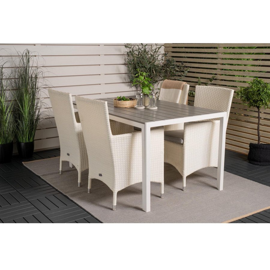 VENTURE DESIGN havest, m. Break bord (150x90) og 4 Malin stole, m. armln - gr aintwood/alu 