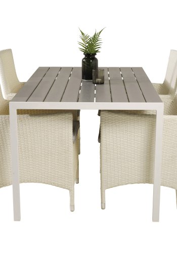 VENTURE DESIGN havest, m. Break bord (150x90) og 4 Malin stole, m. armln - gr aintwood/alu 