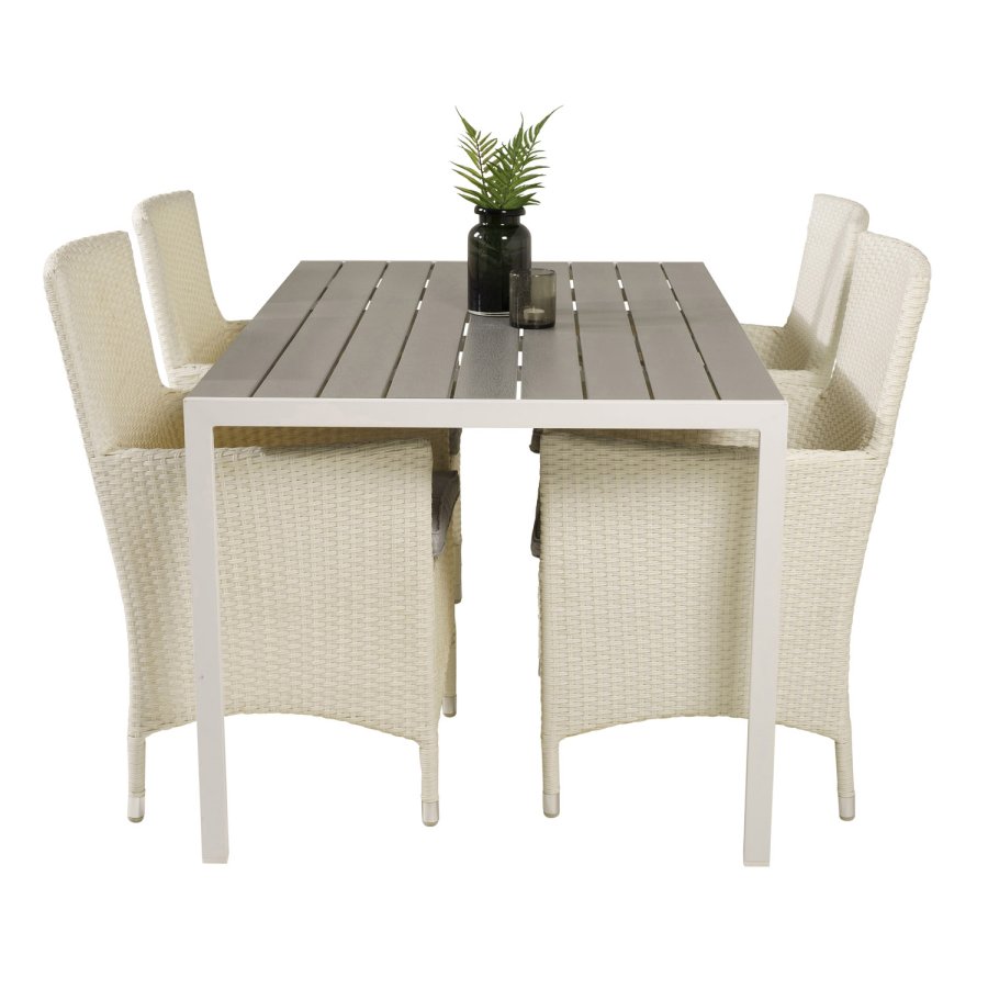 VENTURE DESIGN havest, m. Break bord (150x90) og 4 Malin stole, m. armln - gr aintwood/alu 