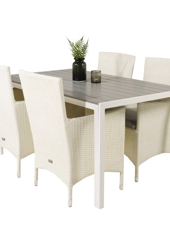 VENTURE DESIGN havest, m. Break bord (150x90) og 4 Malin stole, m. armln - gr aintwood/alu 